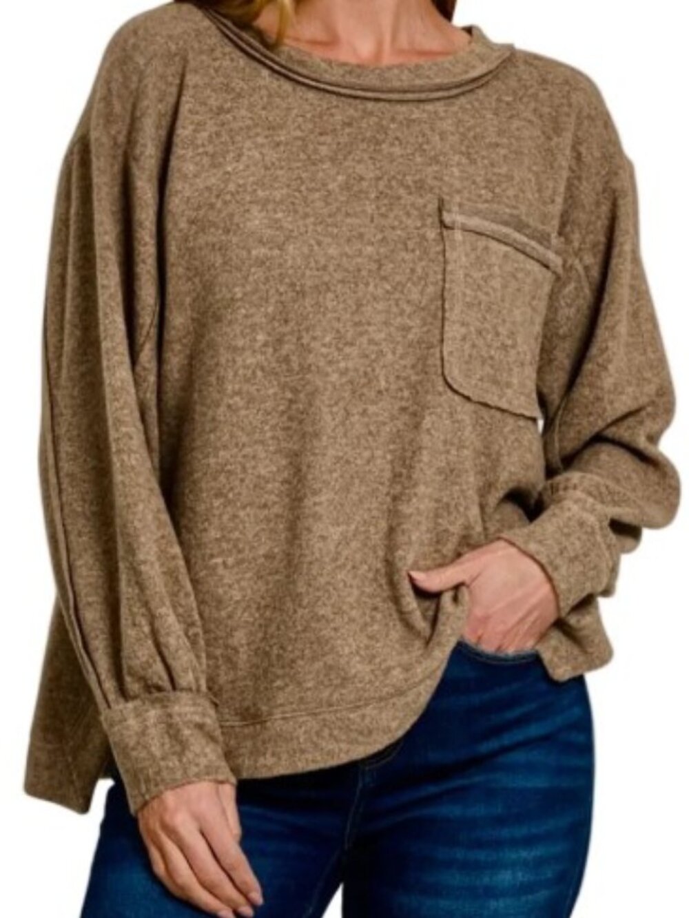 New Mocha Hacci Brushed Melange HACCI Hi-Low Hem Sweater